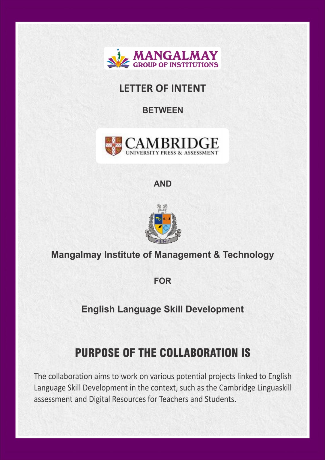 MOU With Cambridge